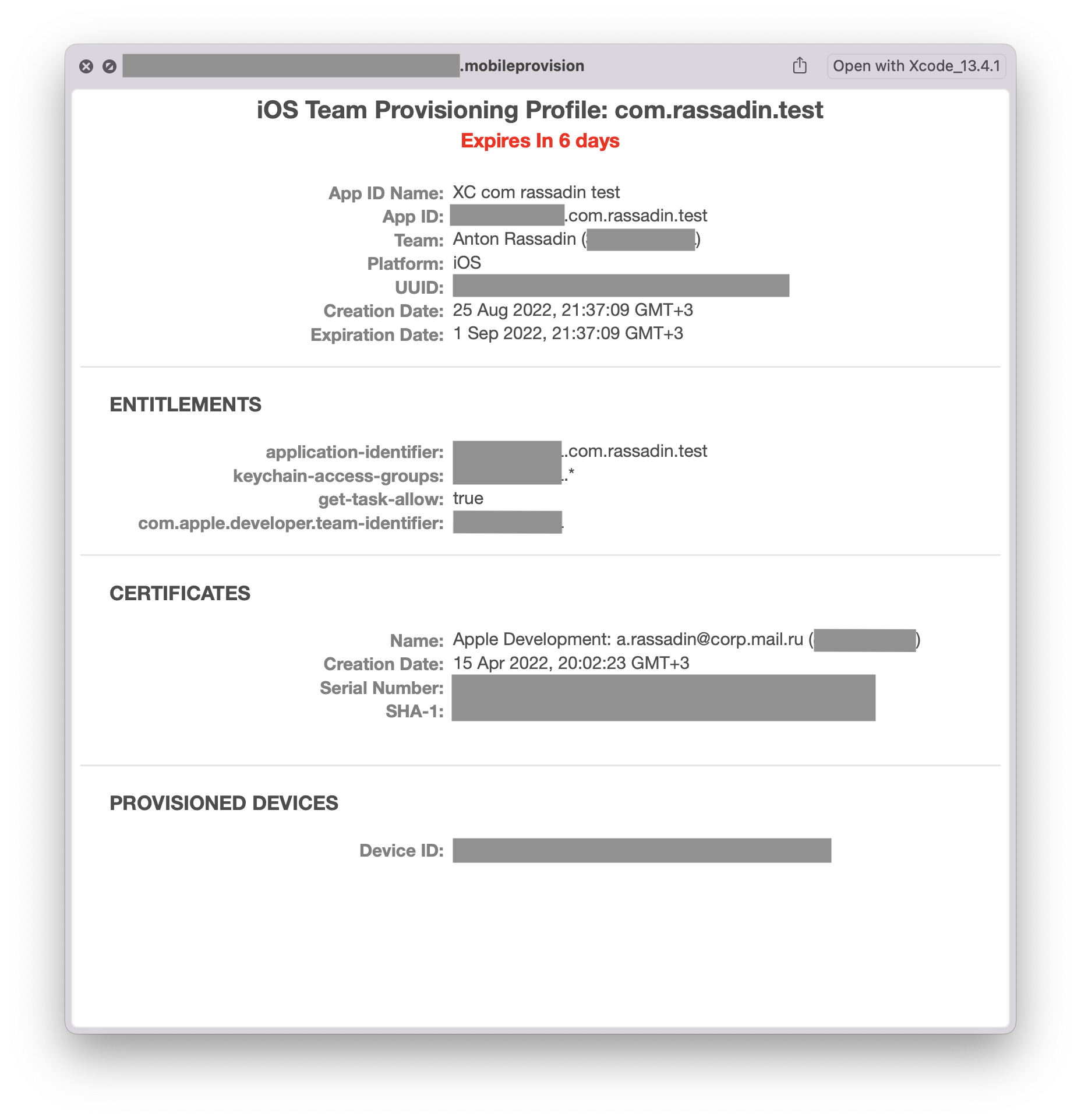 Provisioning profile details