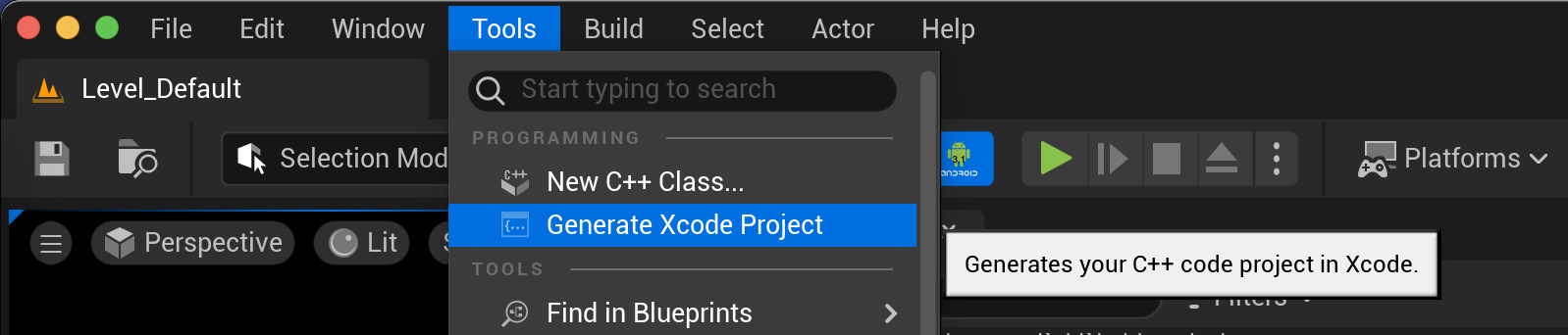 Generate Xcode project in Unreal Editor